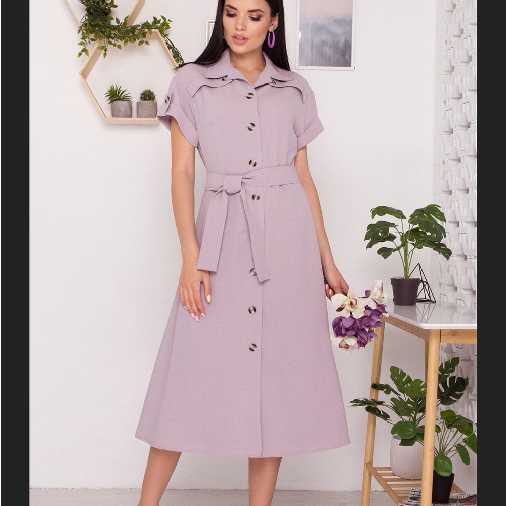 Lilac Lavender Spring Dress Robe MIDI Dress with belt
